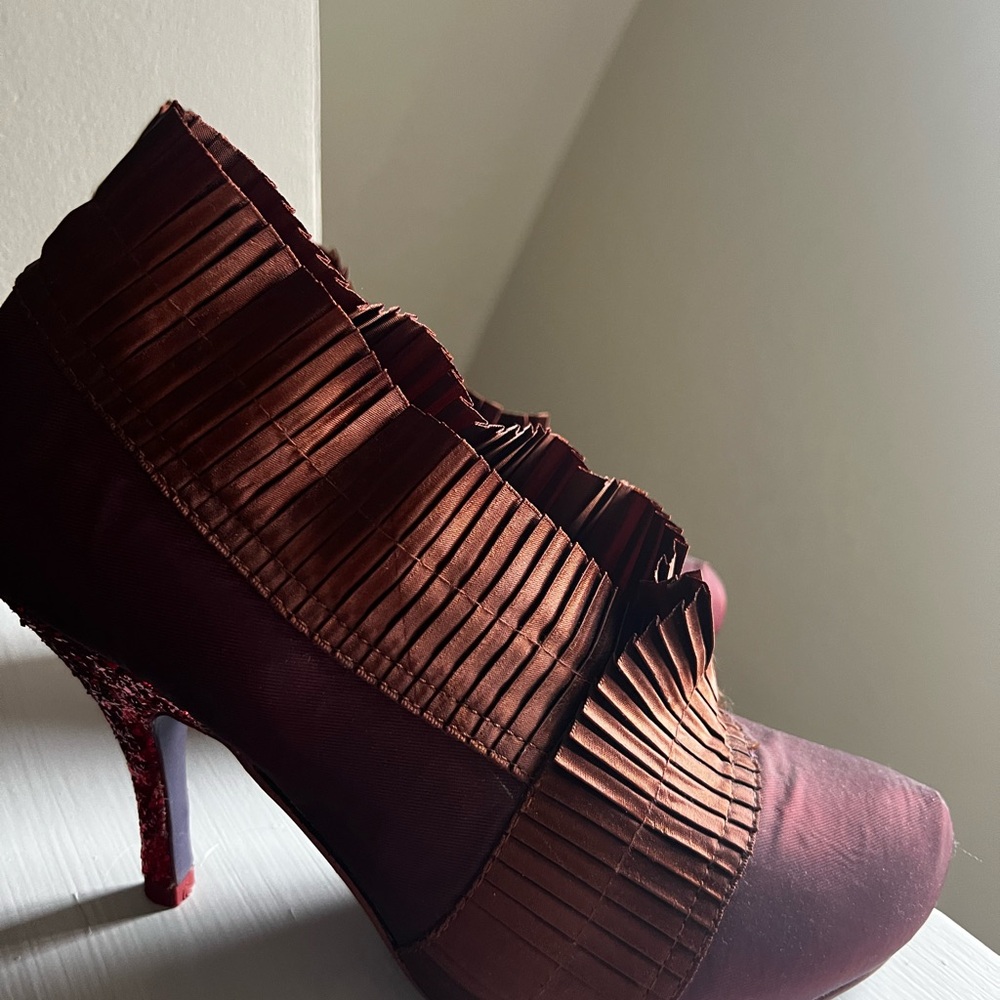 Irregular Choice Burgundy Pleated Heeled Boots